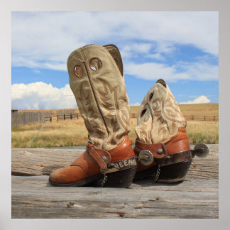 Poster Bottes et aiguilles de cowboy de l'Ouest Imprimer