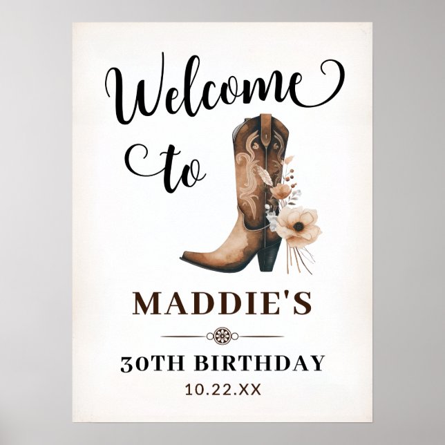 Poster Bottes pour fille Signal d'anniversaire Western Dé (Devant)