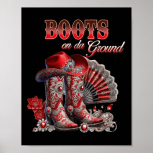 Poster Bottes Sur Le Terrain Boot Cowboy Western Cowgirl 