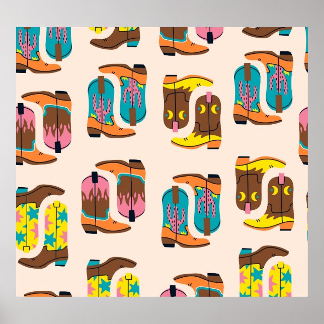 Poster Bottes Wild West Cowboy : Motif de concept de mode (Devant)