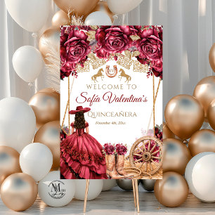 Poster Bottines de cowboy Quinceanera Or Bourgogne