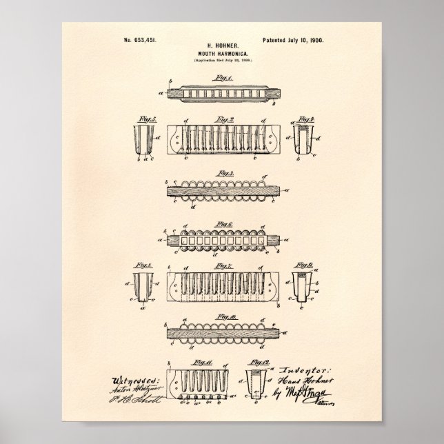 Poster Bouche Harmonica 1900 Brevet Art Vieux Poivre (Devant)