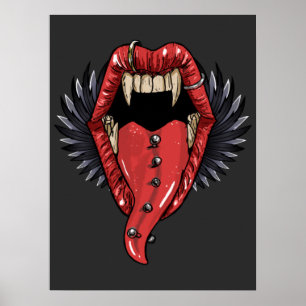 Poster Bouche Vampire Ouverte Avec Lèvres Rouges Et Longs