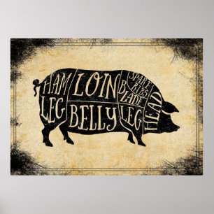 Poster boucherie art imprimé cochon pavillon de chasse