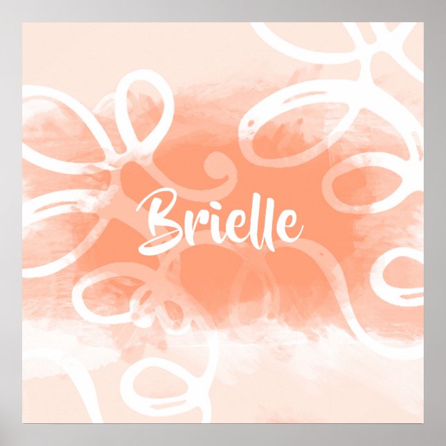 Poster Boucles Chic Pastel Orange Aquarelle Avec Nom (Devant)