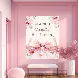 Poster Boucles de crème arc rose anniversaire bienvenue