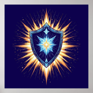 Poster Bouclier de Fantasy Épique avec Explosion d'Énergi