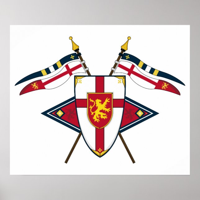 Poster Bouclier médiéval et carte drapeaux (Devant)
