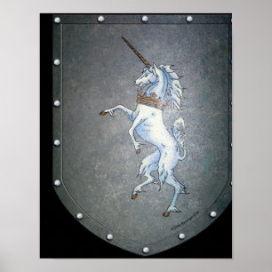 Poster Bouclier métallique blanc Unicorne noir