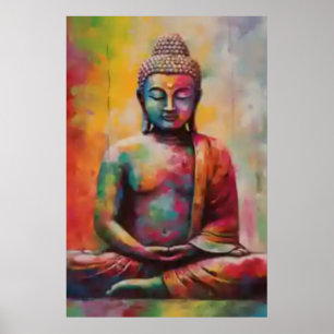 Poster Bouddha assis avec Rainbow Overlay Art Print