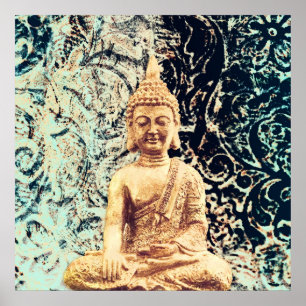 Poster Bouddha assis sur la Terre Élégant Lumière zen