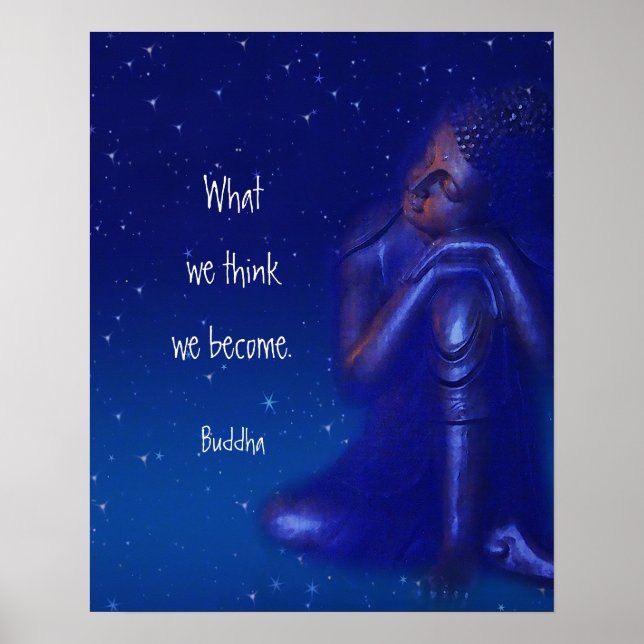 Poster Bouddha bleu saphir mystique | Citation pleine con (Devant)
