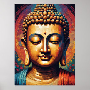 Poster Bouddha coloré Art moderne Pixel