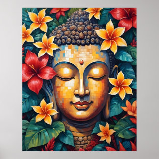 Poster Bouddha coloré Vibrant Pixel Art