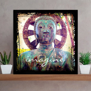 Poster Bouddha d'antiquité bleu turquoise Imagine Script