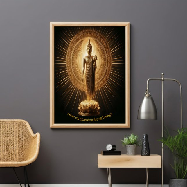 Poster Bouddha d'or dans la pose de méditation de lotus (Créateur téléchargé)