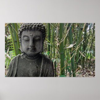 Poster Bouddha Figur mit Bambus im Hintergrund