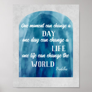 Poster bouddha inspirant citation bleu et gris aquarelle