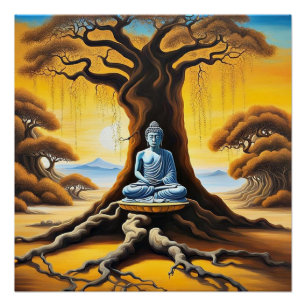 Poster Bouddha médiatisé sous l'arbre