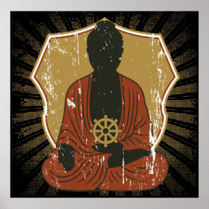 Poster Bouddha Méditant Dharma Wheel