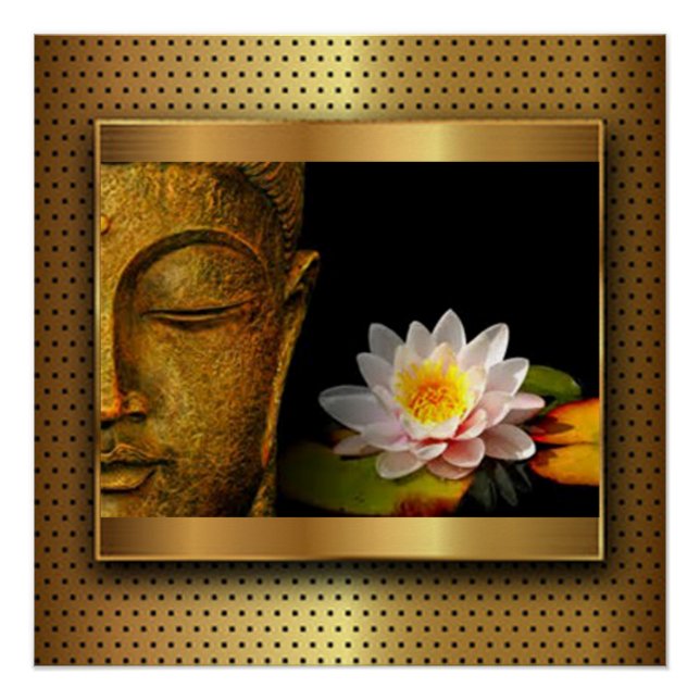 Poster Bouddha Or Avec Fleur Lotus (Devant)