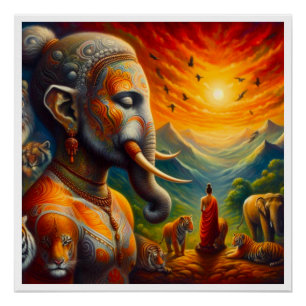 Poster bouddha spirituel et éléphant