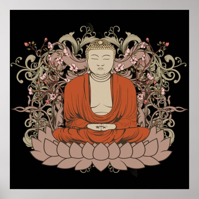 Poster Bouddha Sur Fleur Lotus (Devant)