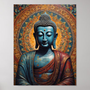 Poster Bouddha tibétain méditant sur fond doré