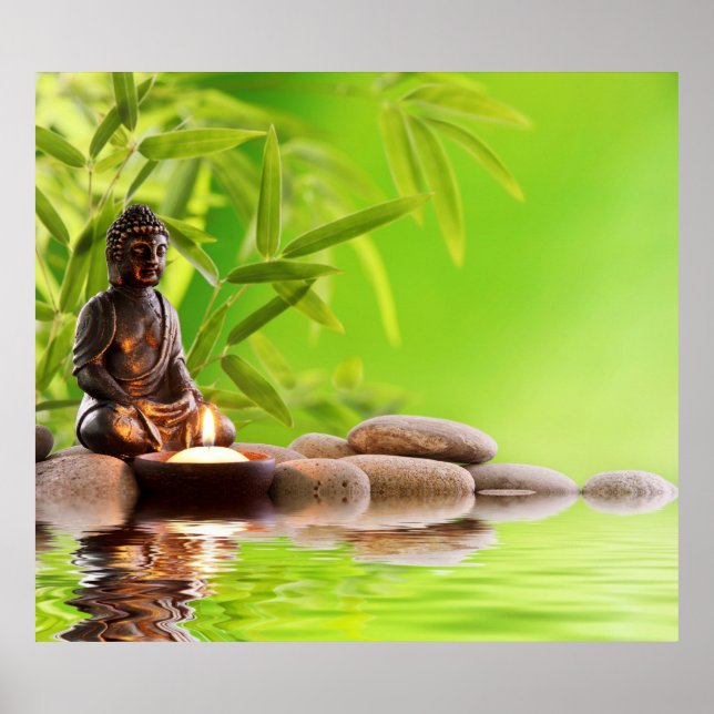 Poster Bouddha, vert, zen, paix, méditation, calme, silen (Devant)