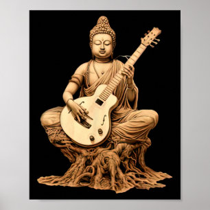 Poster Bouddha Vintage Jouant de la Guitare Yoga Yogi Bou