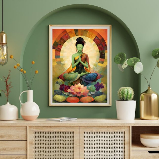 Poster Bouddhiste déesse Green Tara Floral Peinture Zen (Créateur téléchargé)