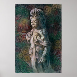 Poster bouddhiste Kuan Yin & Zen Dragon Bouddha Ar
