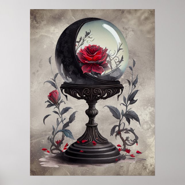 Poster Boudoir | Cristal Ball Croissant Lune Roses rouges (Devant)