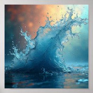 Poster Bouffée dynamique d'eau turquoise reflétant chaud