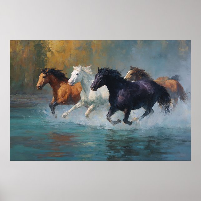 Poster Bouffées de liberté Galloping Horses Art (Devant)