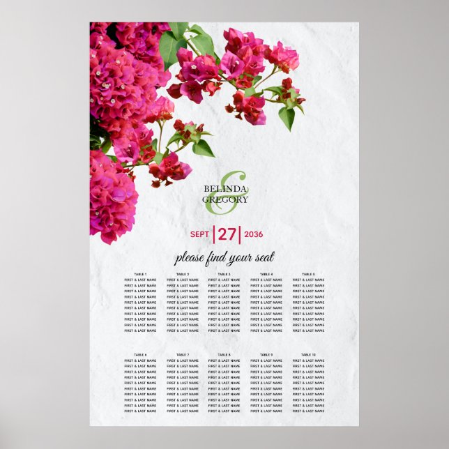Poster Bougainvillea Carte de siège Mariage de l'île grec (Devant)