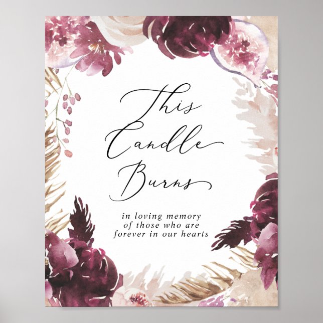 Poster Bougie Boho Pampas Mariage Mémorial Signe (Devant)