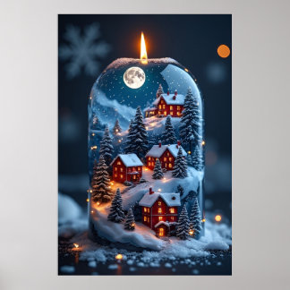 Poster Bougie boule à neige magique – Noël cosy