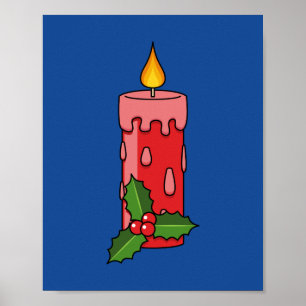 Poster Bougie de Pilier Rouge de Noël avec Holly