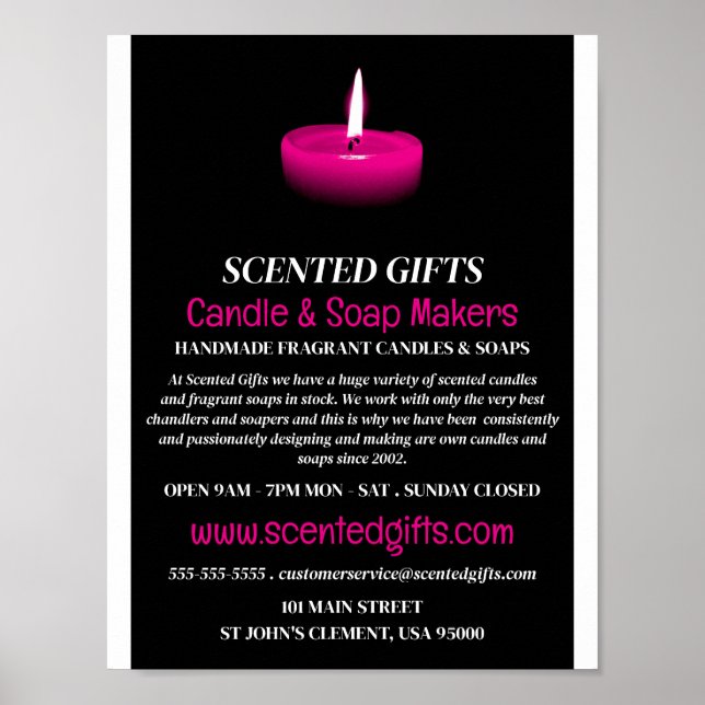 Poster Bougie rose, bougie et fabricant de savon Publicit (Devant)