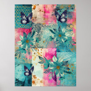 Poster Bouho coloré gras papillon floral Art Abstrait