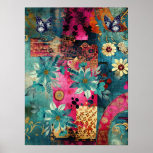 Poster Bouho coloré gras papillon floral Art Abstrait