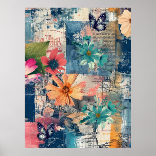 Poster Bouho coloré gras papillon floral Art Abstrait
