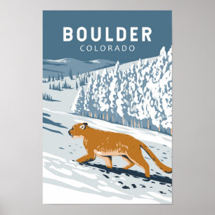 Poster Boulder Colorado Cougar Art de Voyage Rétro Vintag