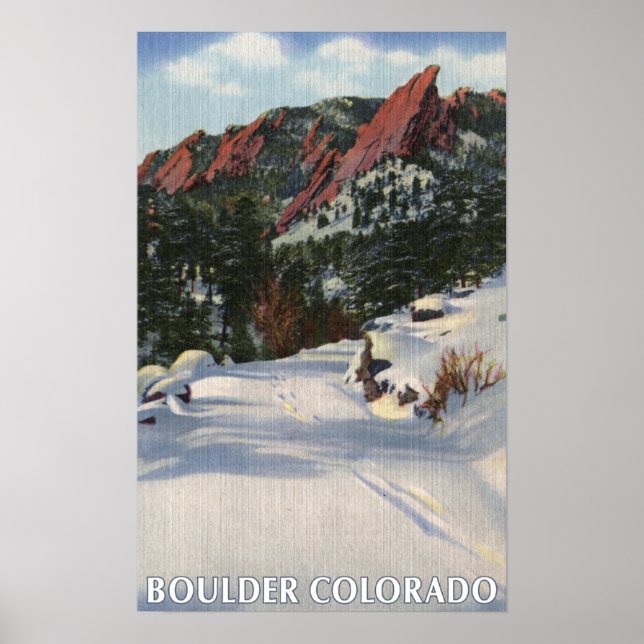 Poster Boulder, Colorado - Flatirons en hiver (Devant)