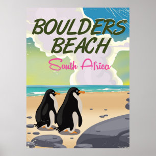 Poster boulders beach Afrique du Sud dessin animé Voyage 