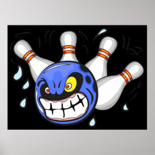 Poster Boule de bowling en colère, sport drôle