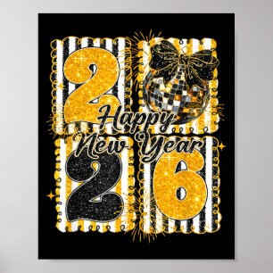 Poster Boule de disco Coquette Bonne année Hello 2026