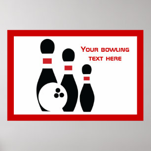 Poster Boule de quilles et épingles noir rouge coutume