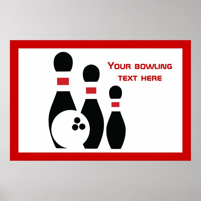 Poster Boule de quilles et épingles noir rouge coutume (Devant)